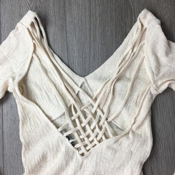 NWT Free People Beach Womens Ivory Maxi Dress Criss Cross Back Long Sleeve XS - Picture 2 of 10